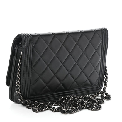 Chanel Lambskin Quilted Boy Wallet On Chain WOC Black 3 of 11