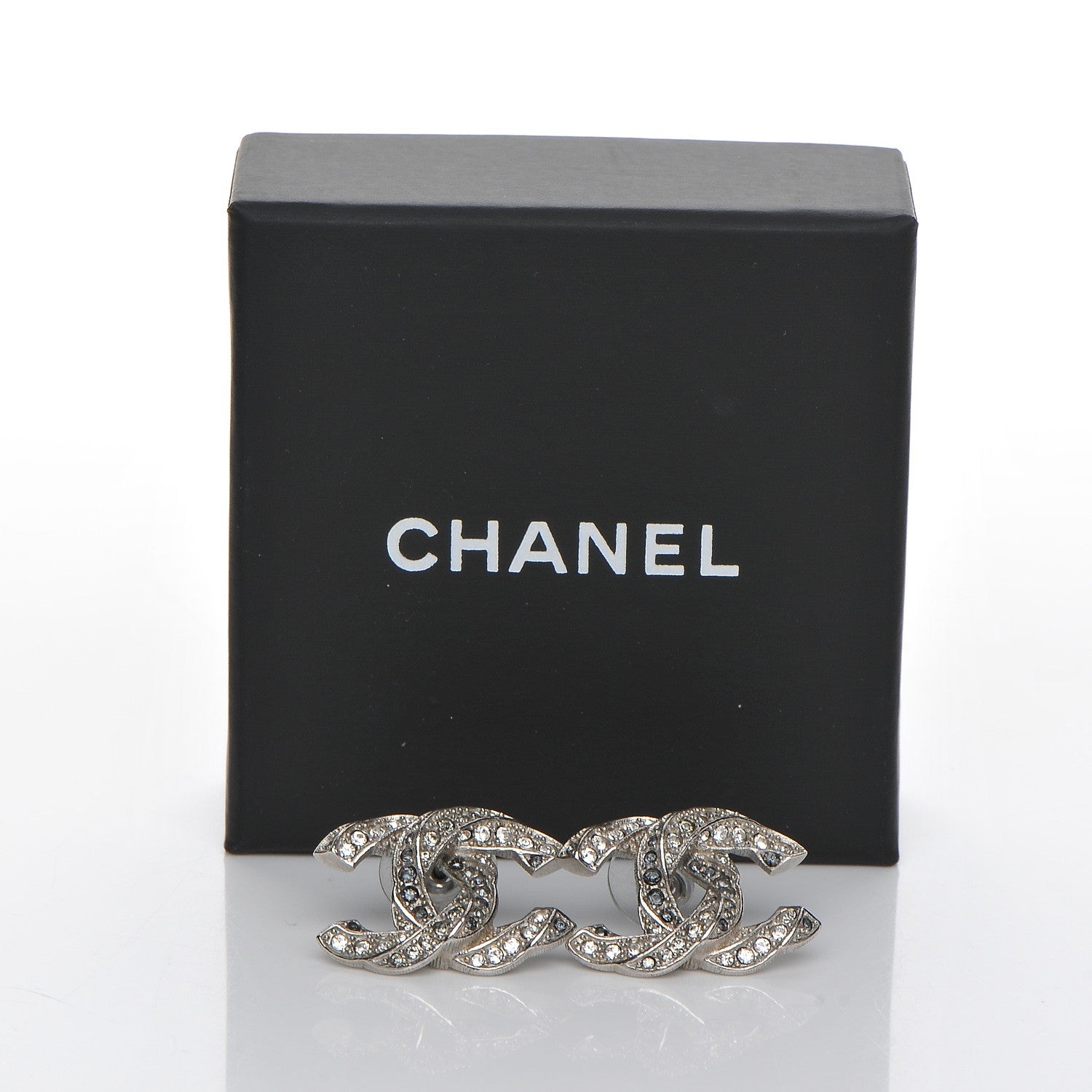 Chanel Crystal CC Twisted Earrings Silver 5 of 5