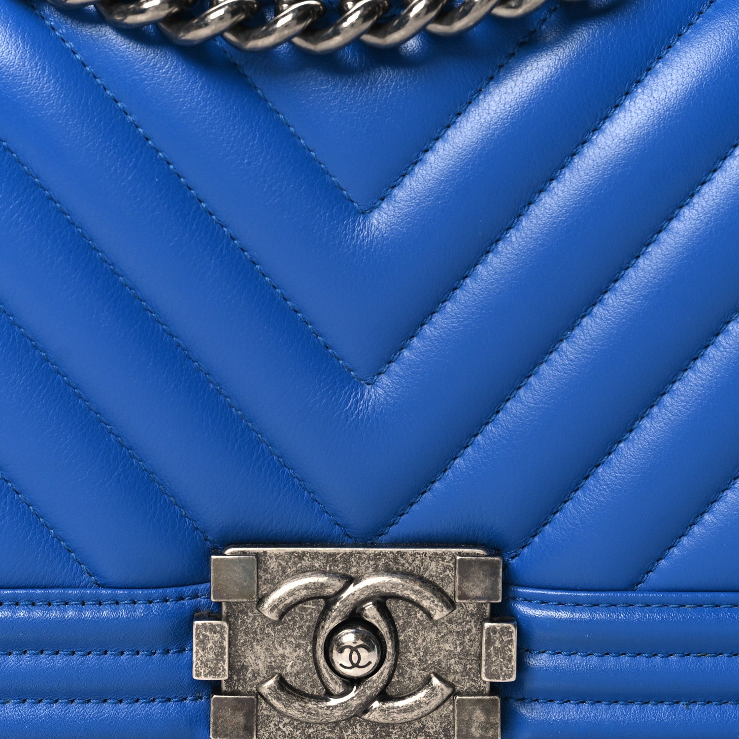 Chanel Calfskin Chevron Quilted Medium Boy Flap Bright Blue 8 of 10