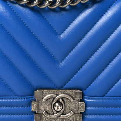 Chanel Calfskin Chevron Quilted Medium Boy Flap Bright Blue 8 of 10