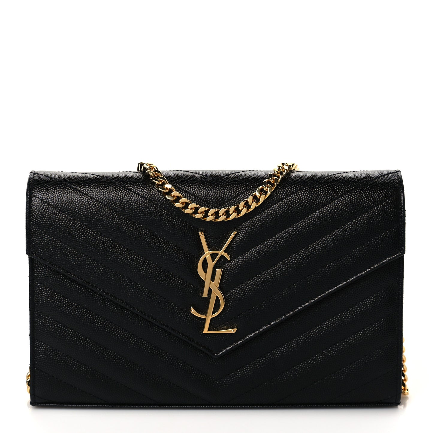 Grain De Poudre Matelasse Chevron Monogram Chain Wallet Black