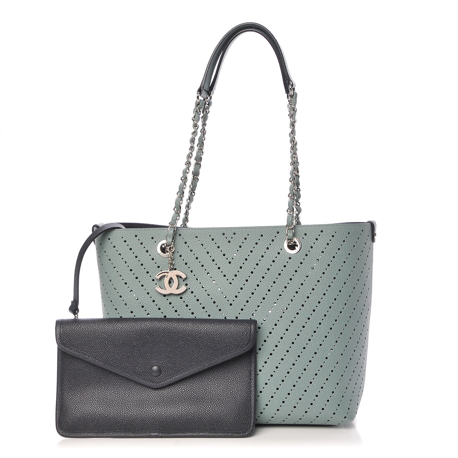Chanel Perforated Grained Calfskin Large Shopping Tote Green 3 of 15