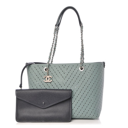 Chanel Perforated Grained Calfskin Large Shopping Tote Green 3 of 15
