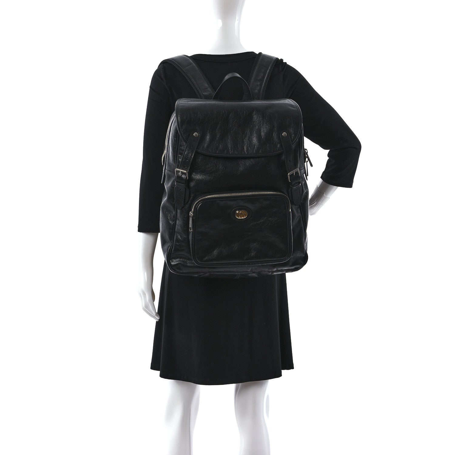 Gucci Fluffy Calfskin Mesh Nylon Medium Morpheus Double Buckle Backpack Black 2 of 10
