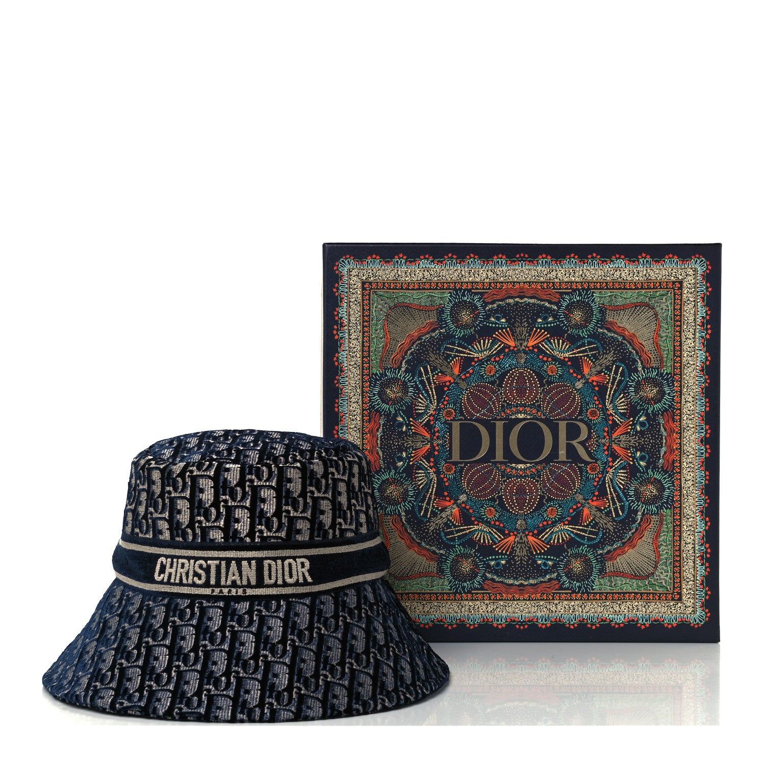 Christian Dior Velvet Oblique Large Brim Bucket Hat 57 Bleu Marine 9 of 9