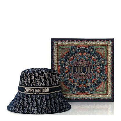 Christian Dior Velvet Oblique Large Brim Bucket Hat 57 Bleu Marine 9 of 9