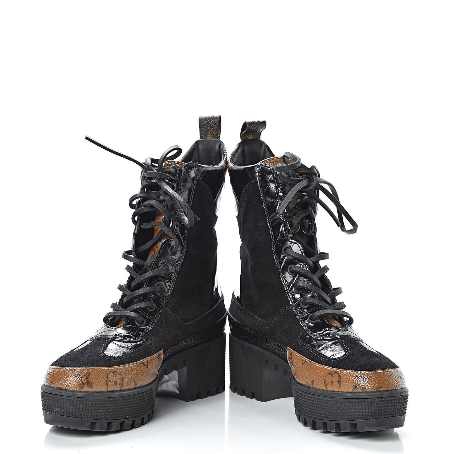 Suede Calfskin Monogram Laureate Platform Desert Boots 37 Black