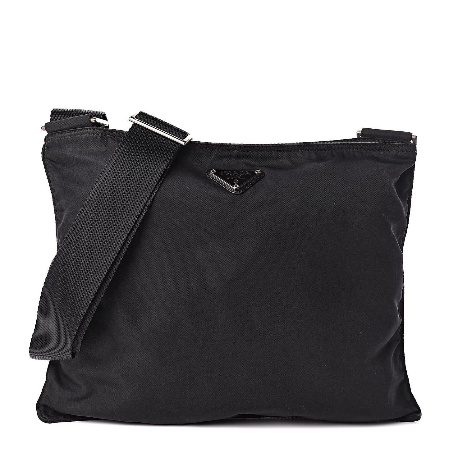 Nylon Flat Messenger Bag Black