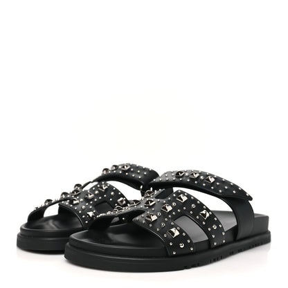 Hermes Calfskin Medor Studded Womens Chypre Sandals 38 Black 4 of 10