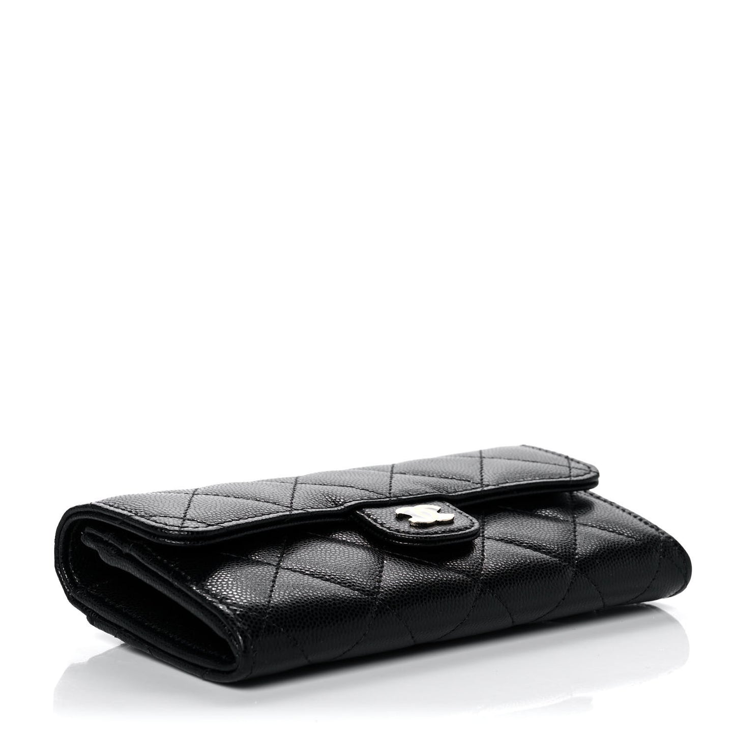 Caviar Quilted Medium Gusset Flap Wallet Black