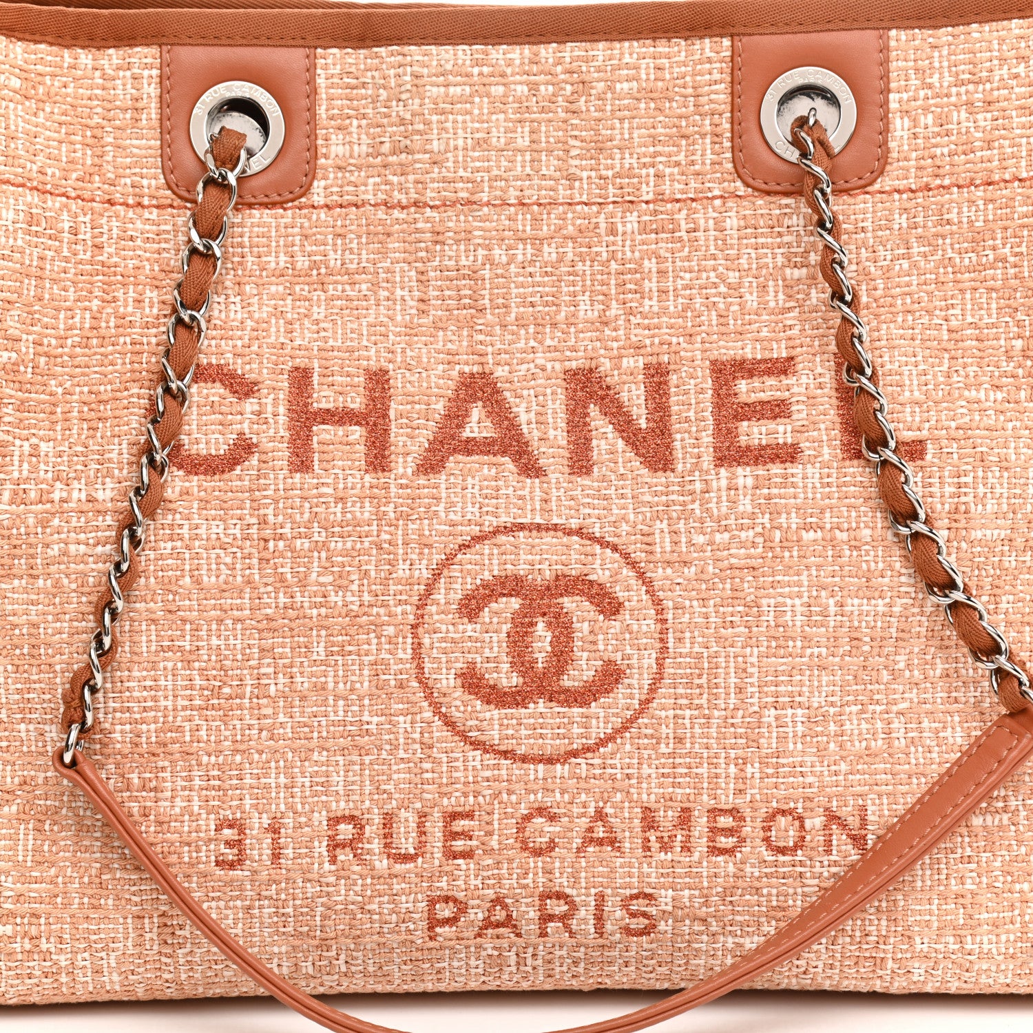 Chanel Lurex Boucle Small Deauville Tote Light Orange 8 of 11