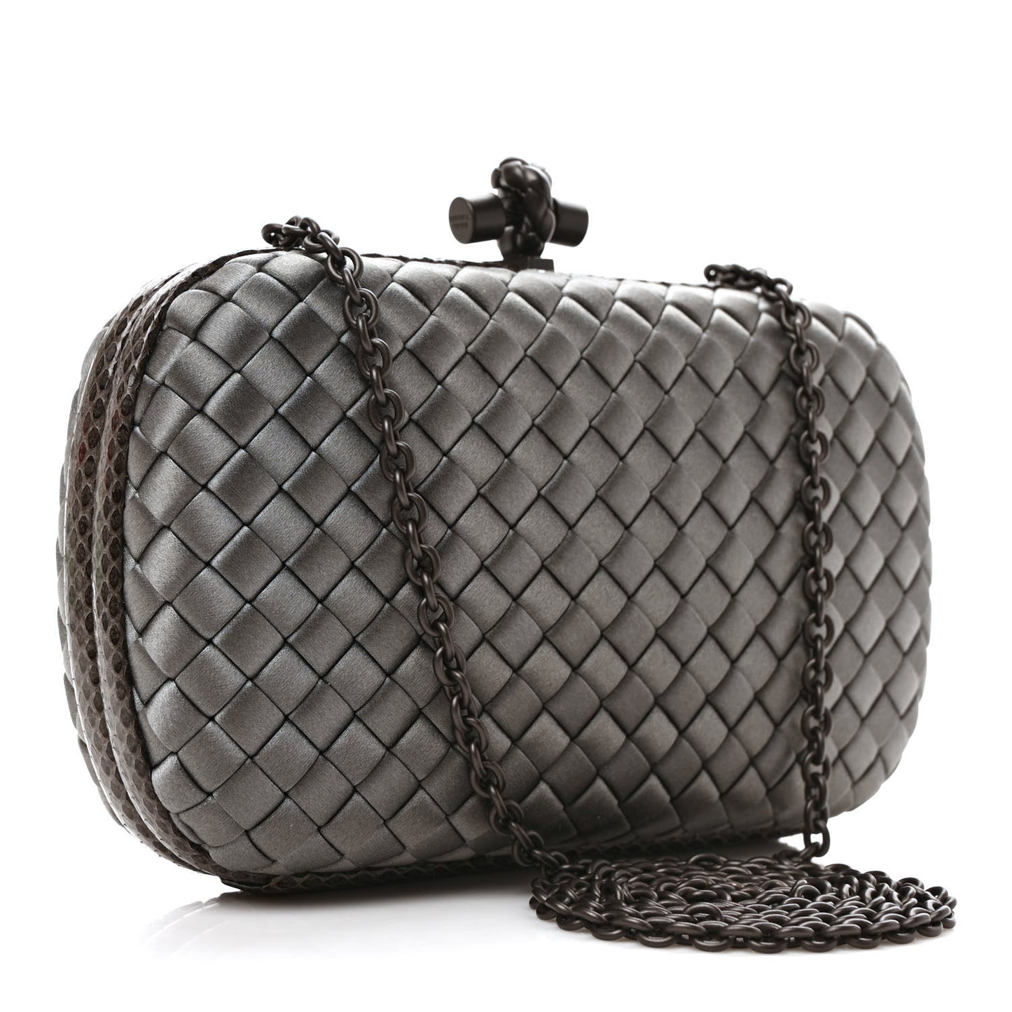 Satin Ayers Intrecciato Chain Knot Clutch Grey