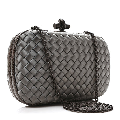 Bottega Veneta Satin Ayers Intrecciato Chain Knot Clutch Grey 2 of 8