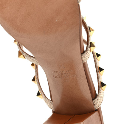 Valentino Garavani Raffia Calfskin Rockstud 60mm Caged Slide Sandals 38 Naturale 6 of 7