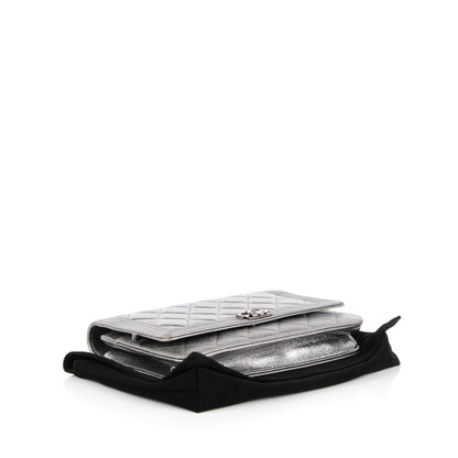 Chanel Metallic Distressed Calfskin Quilted Boy Wallet On Chain WOC Silver 4 of 8