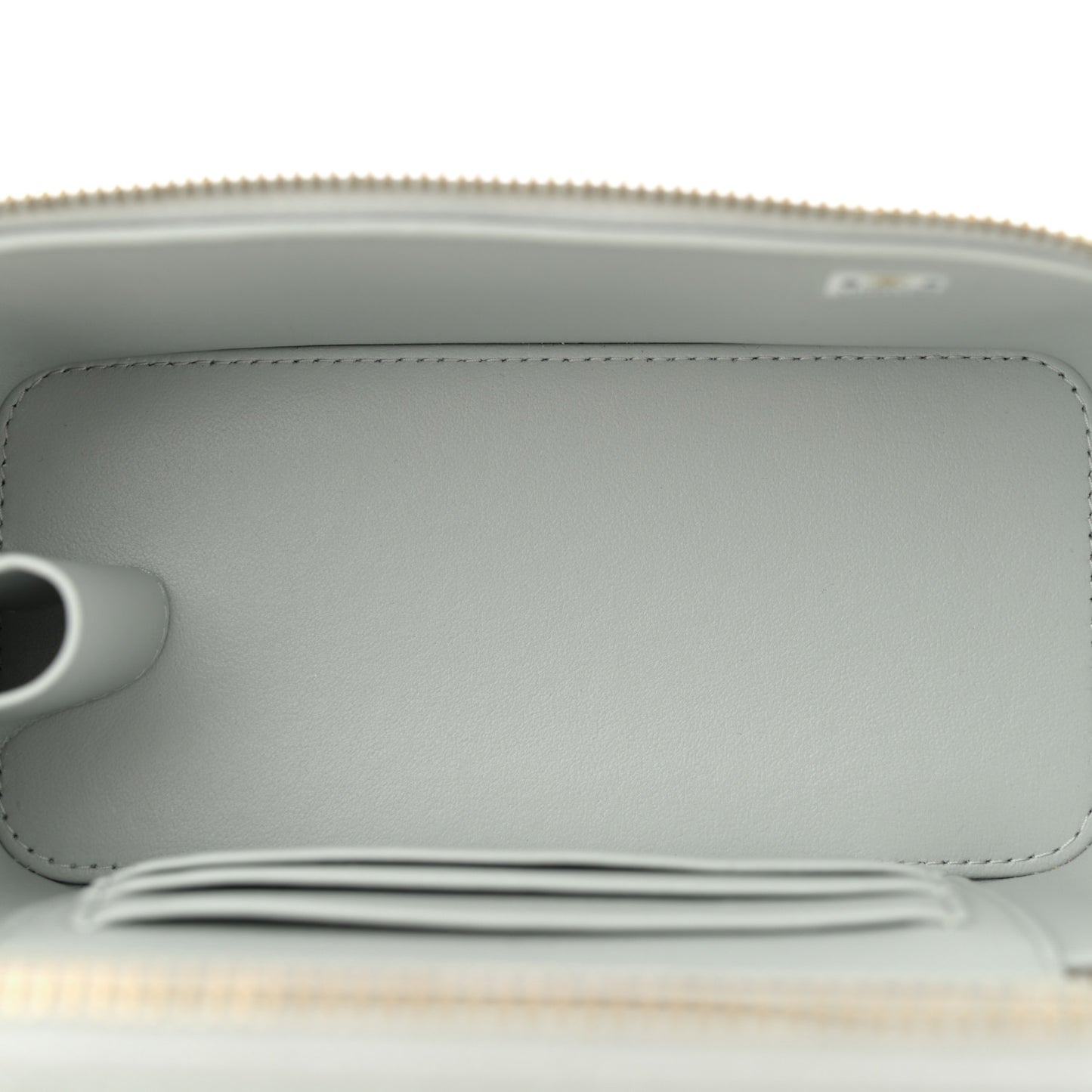 Lambskin Enamel Quilted Logo Small Vanity Case With Chain Light Grey