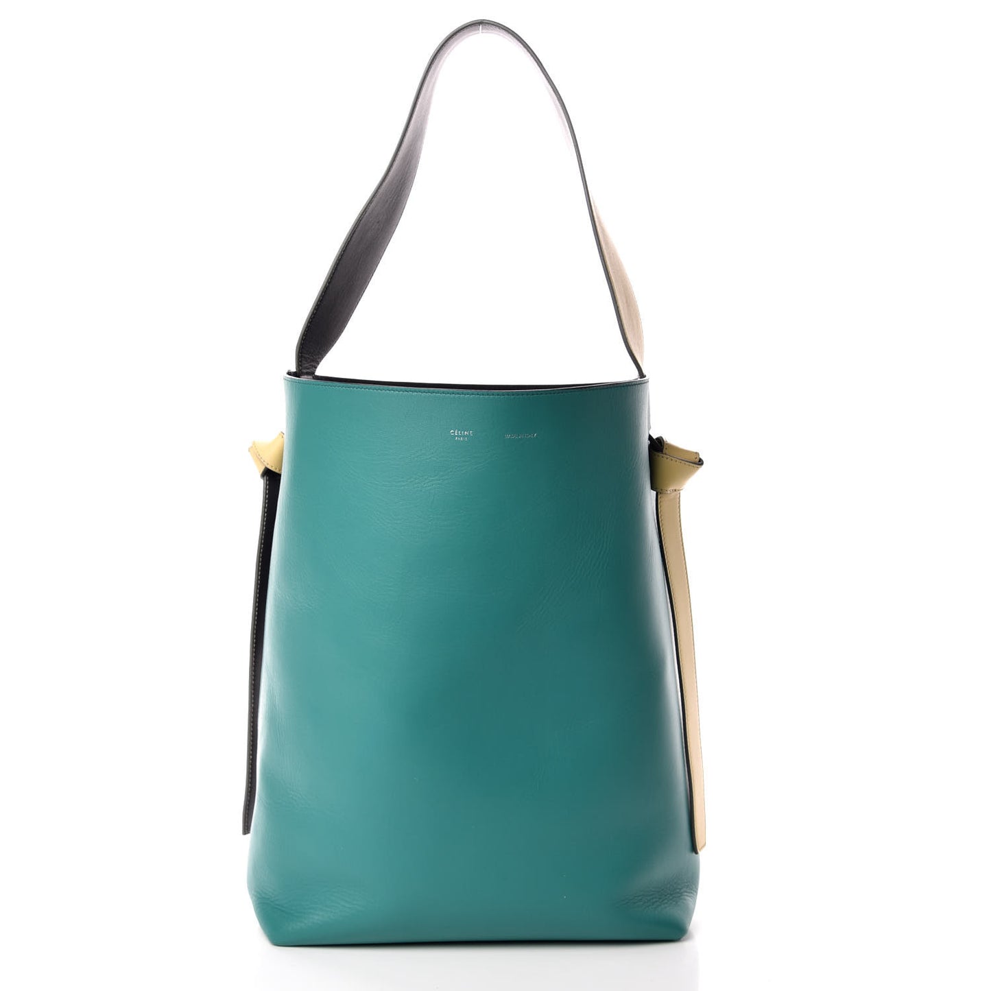 Shiny Smooth Calfskin Small Twisted Cabas Turquoise Black