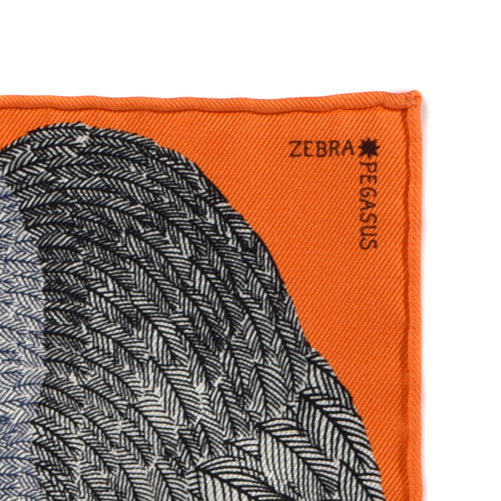 Silk Carre Zebra Pegasus Nano Scarf 20 Orange Vif Black