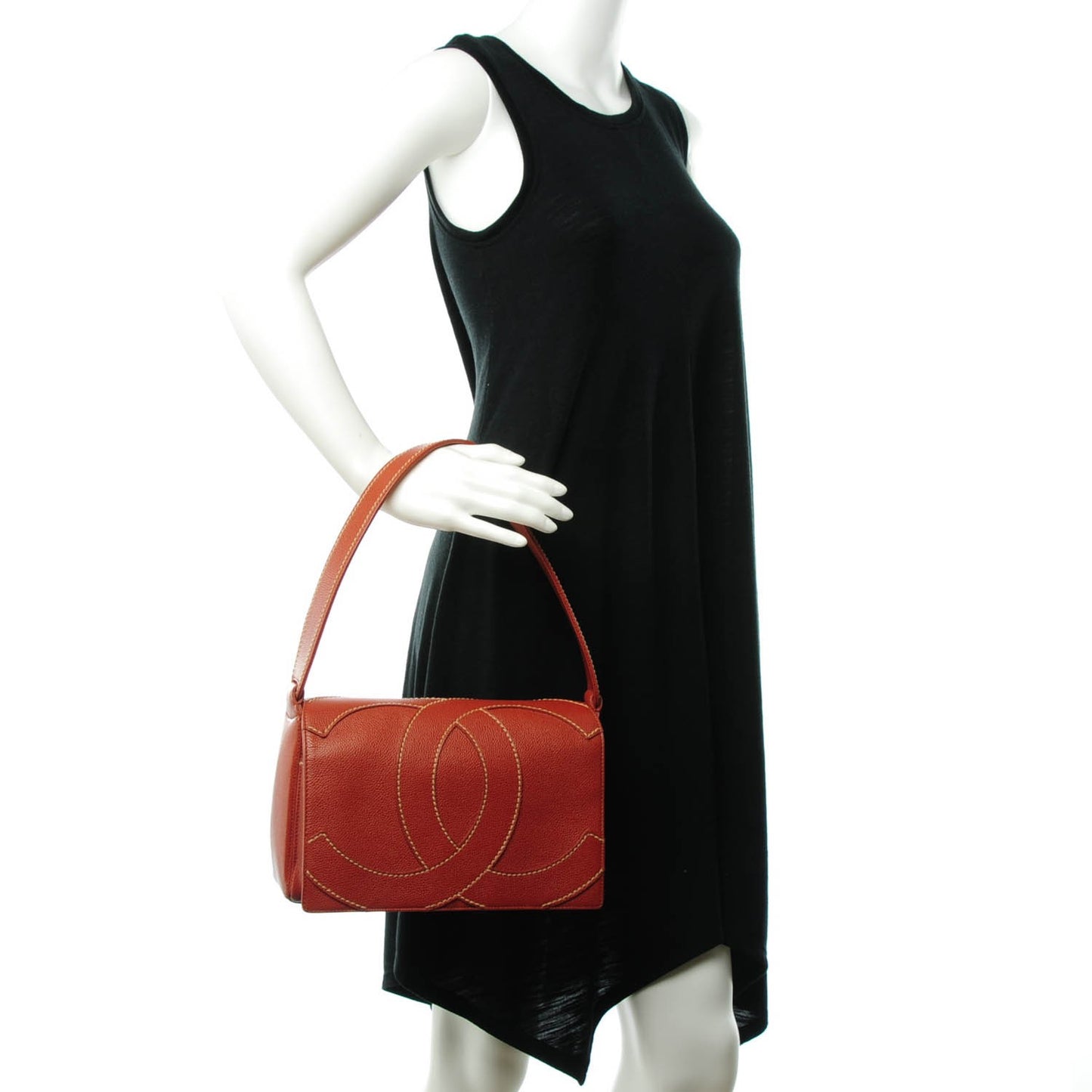 Caviar CC Stitched Small Flap Shoulder Bag Brown