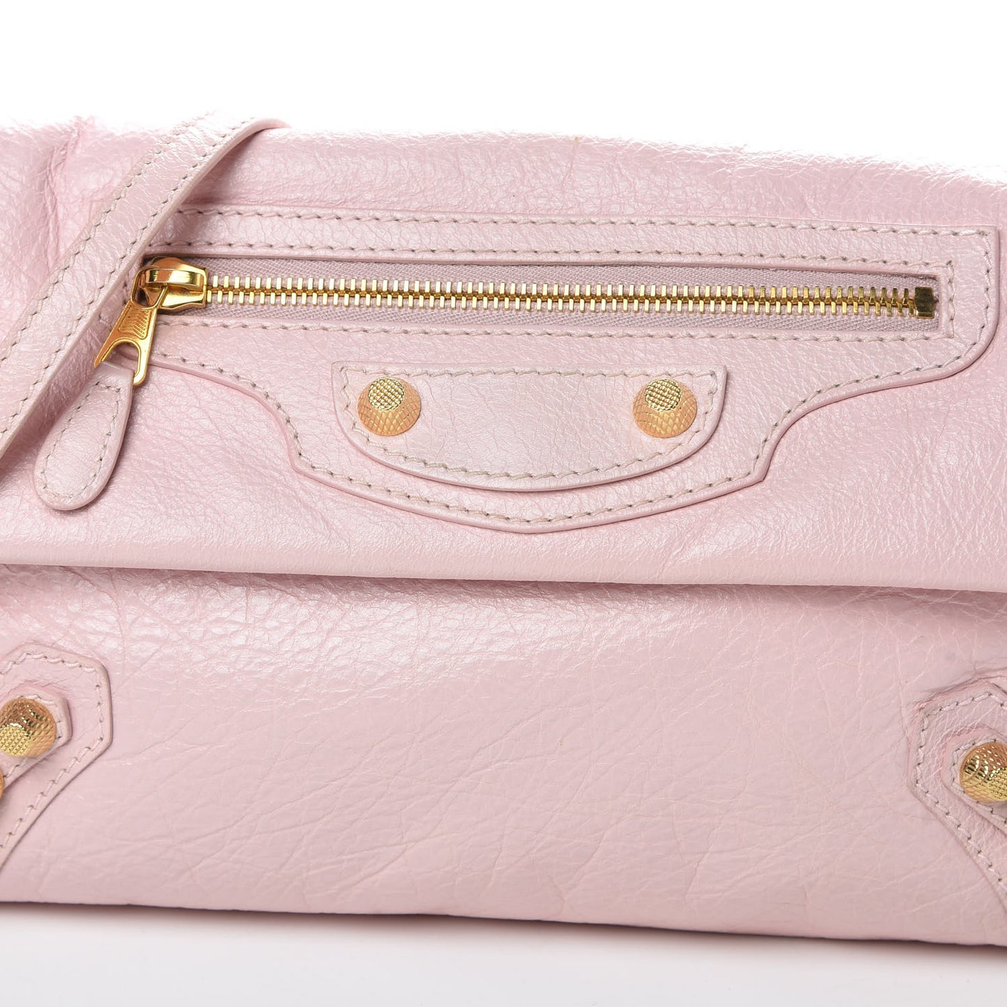 Agneau Giant 12 Gold Hardware Envelope Strap Clutch Rose Poudre