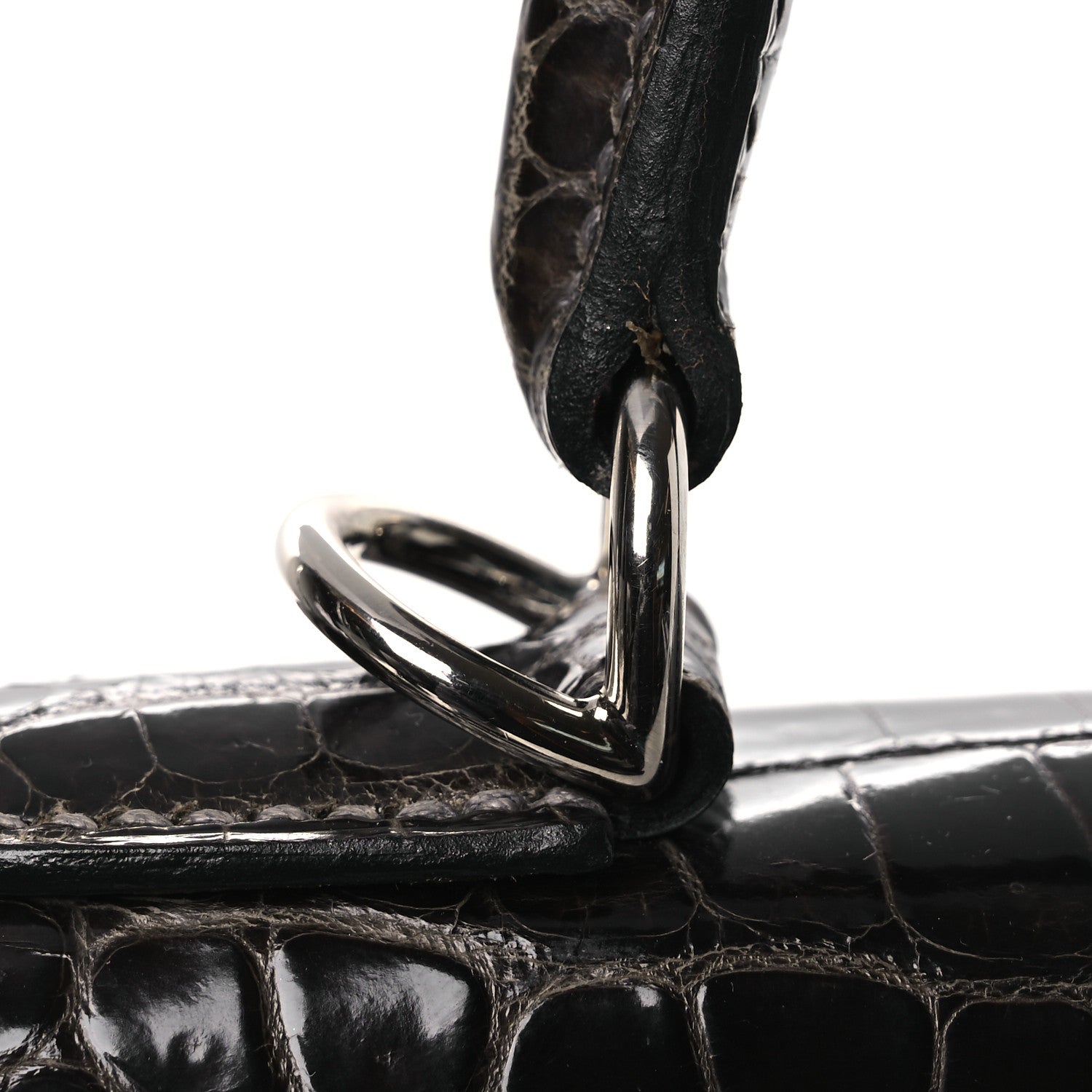Hermes Shiny Porosus Crocodile Kelly Sellier 28 Gris Elephant 10 of 11