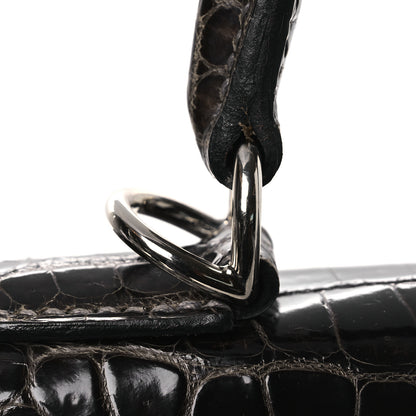 Hermes Shiny Porosus Crocodile Kelly Sellier 28 Gris Elephant 10 of 11