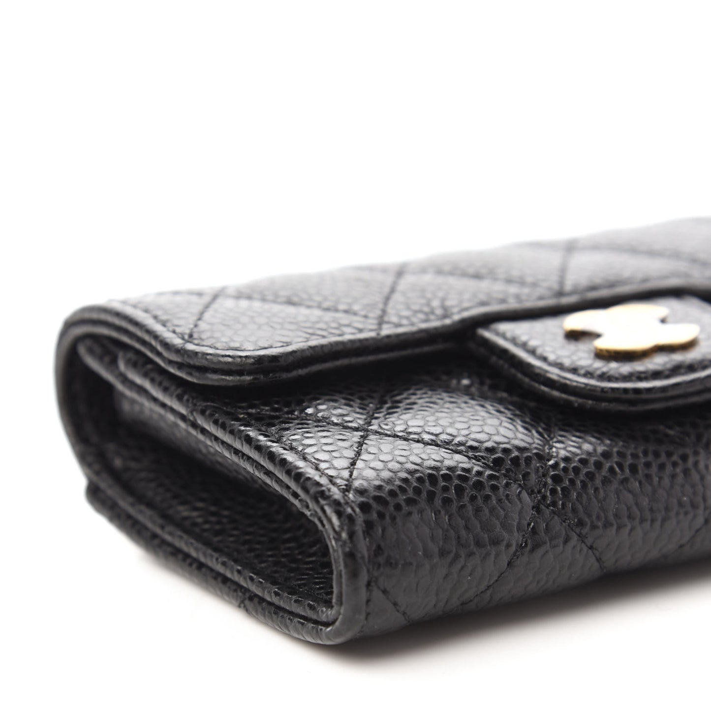 Caviar Quilted Flap Card Holder Wallet Black