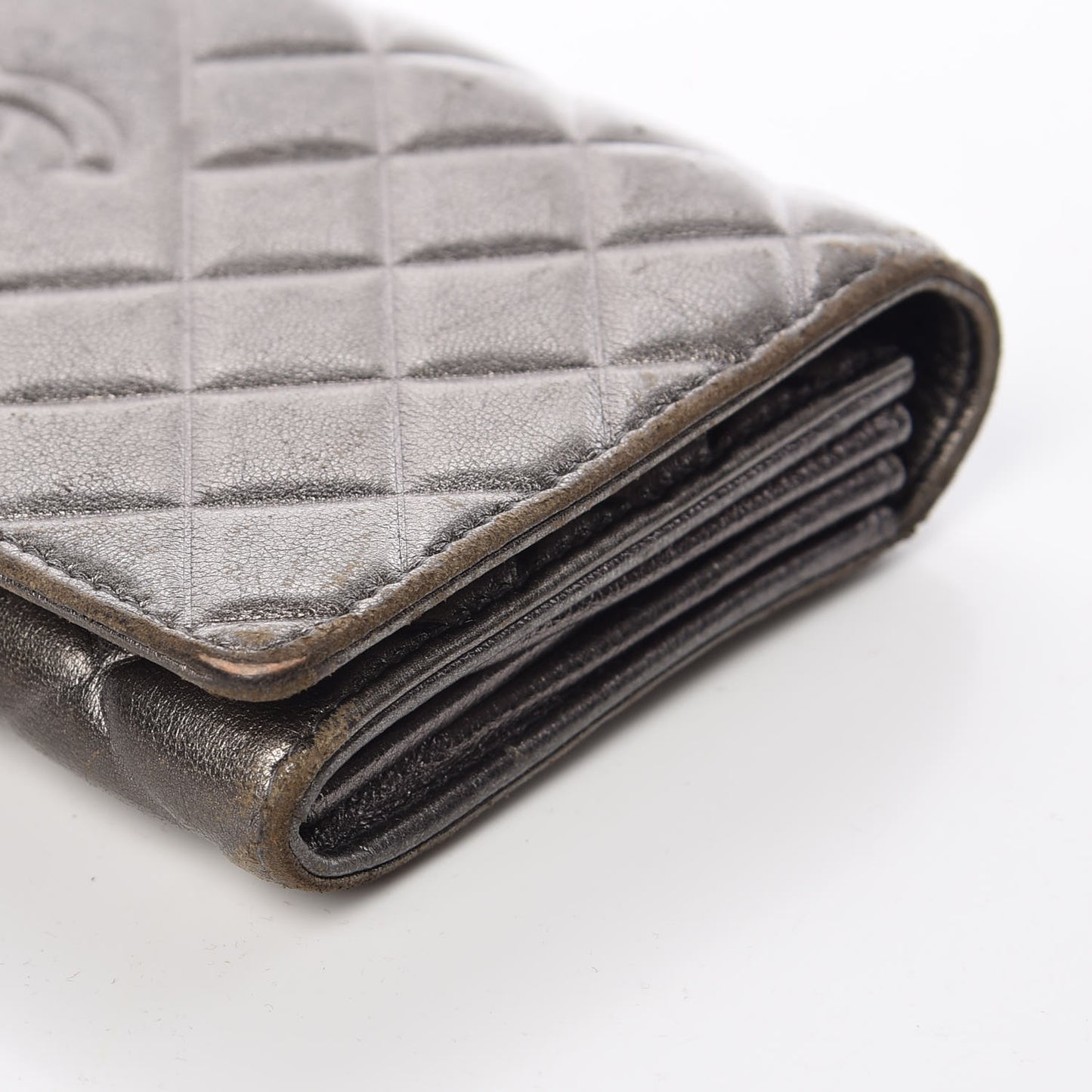 Calfskin Quilted Large Diamond CC Flap Wallet Dark Silver