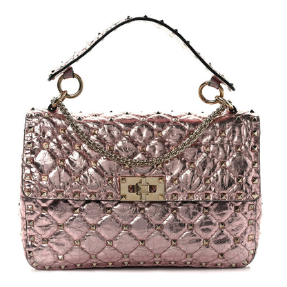 Valentino Garavani Metallic Wrinkled Lambskin Medium Rockstud Spike Shoulder Bag Lipstick 1 of 8