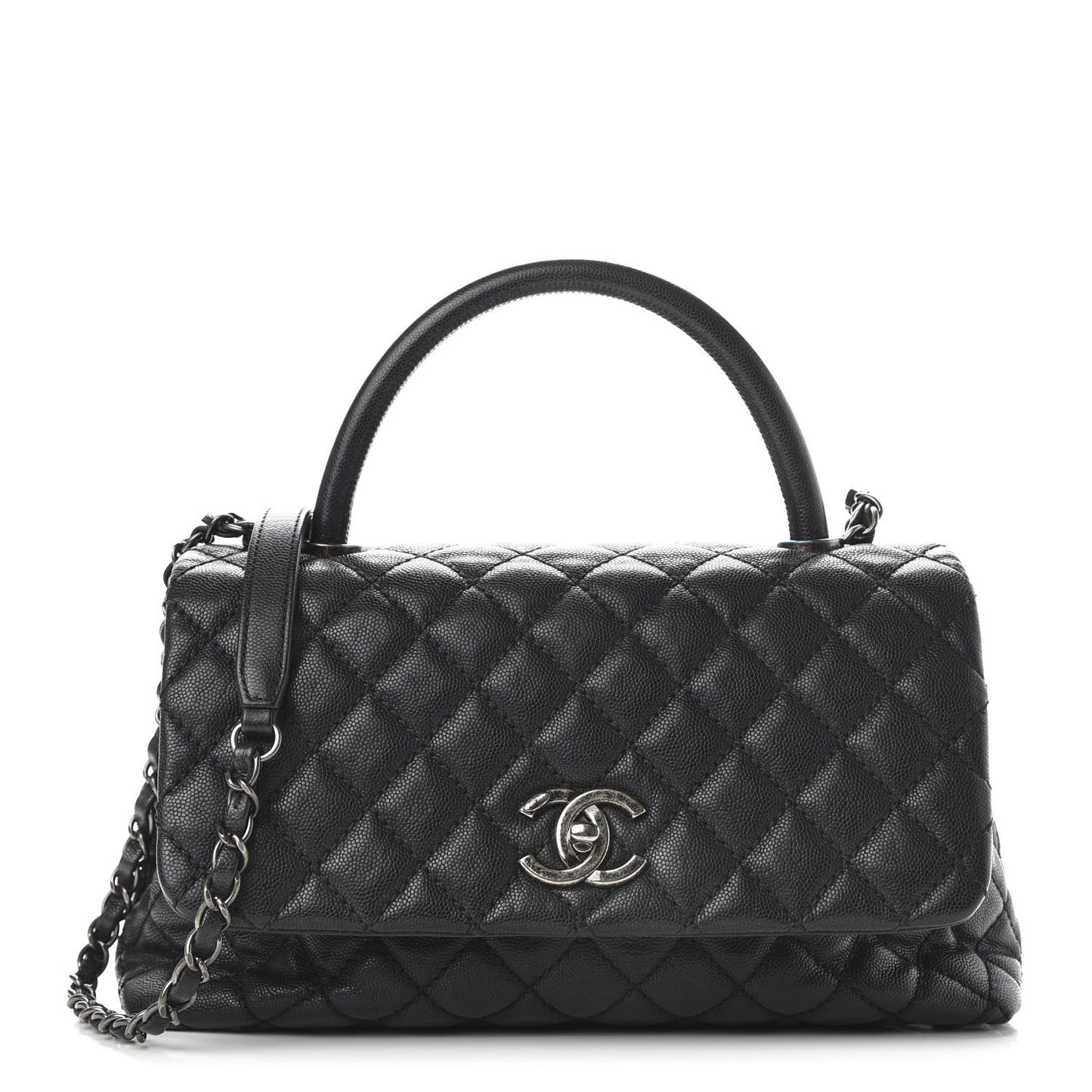 Caviar Quilted Small Coco Handle Flap Black