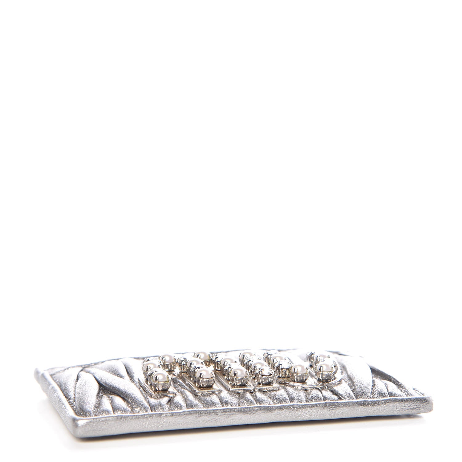Miu Miu Metallic Goatskin Matelasse Crystal Miu Card Case Cromo 4 of 9