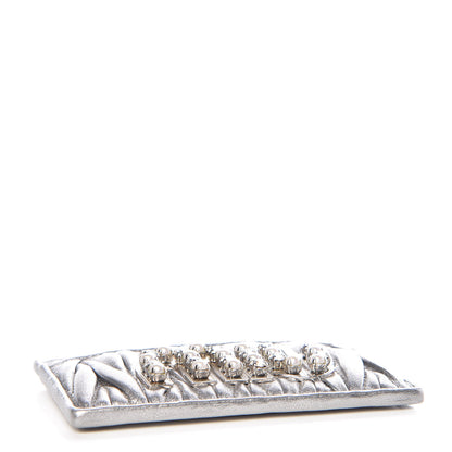 Miu Miu Metallic Goatskin Matelasse Crystal Miu Card Case Cromo 4 of 9
