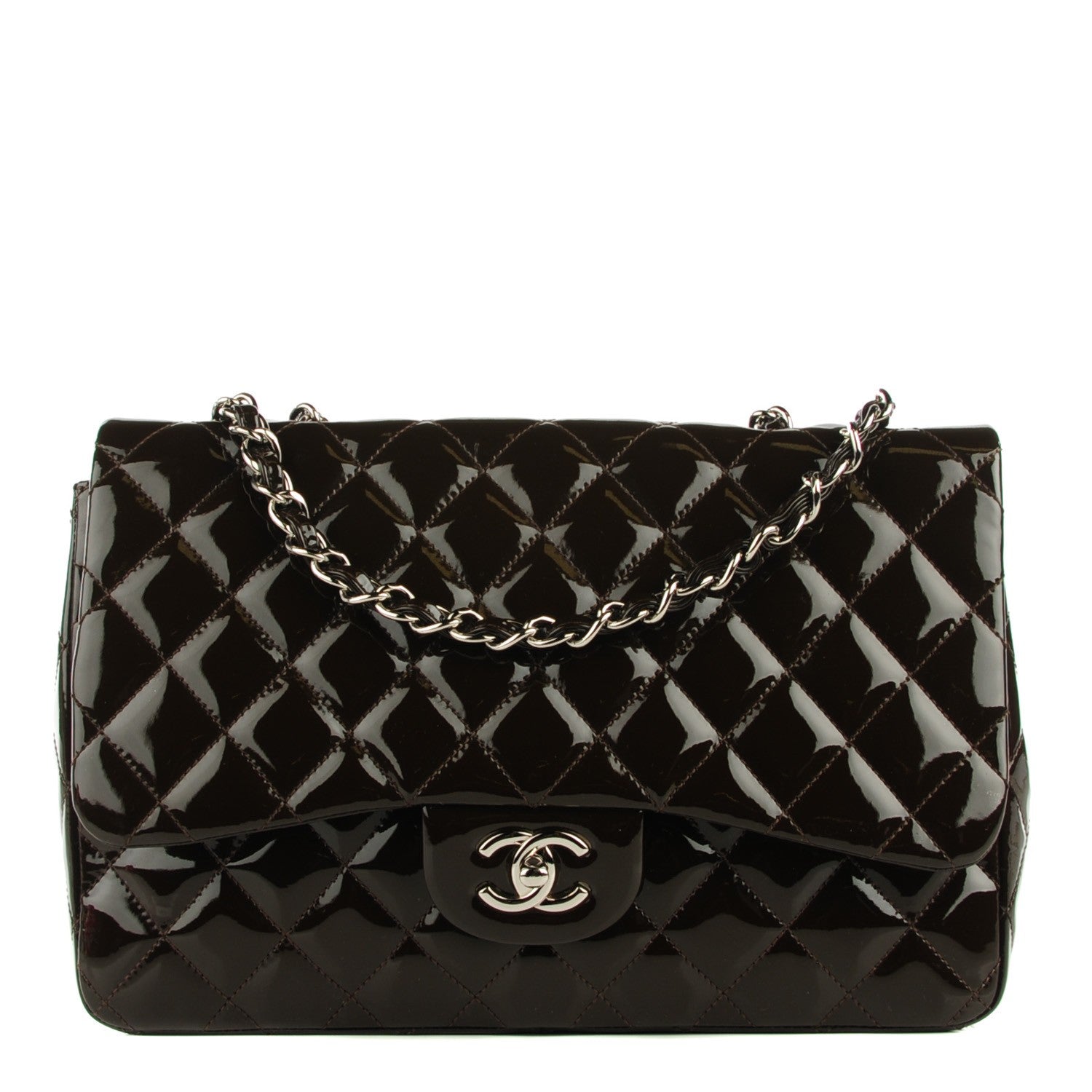 Chanel Patent Quilted Jumbo Single Flap Dark Brown 1 of 8
