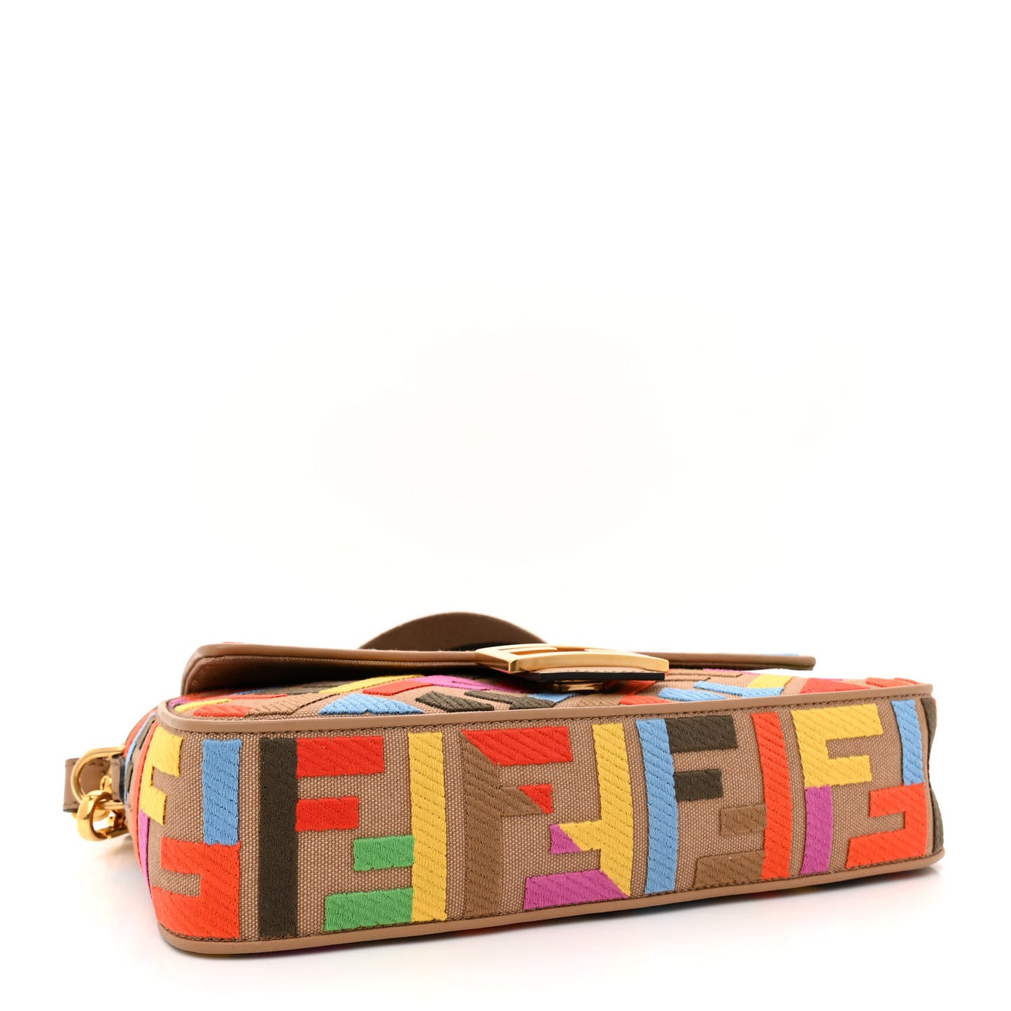 Canvas Vitello King FF Multicolor Embroidered Baguette Multicolor Cuoio