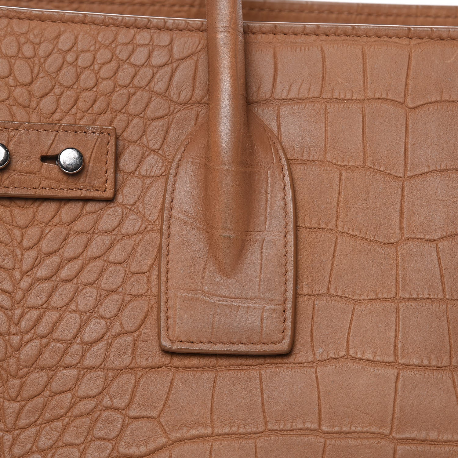 Saint Laurent Crocodile Embossed Suede Small Supple Sac de Jour Tan 15 of 17