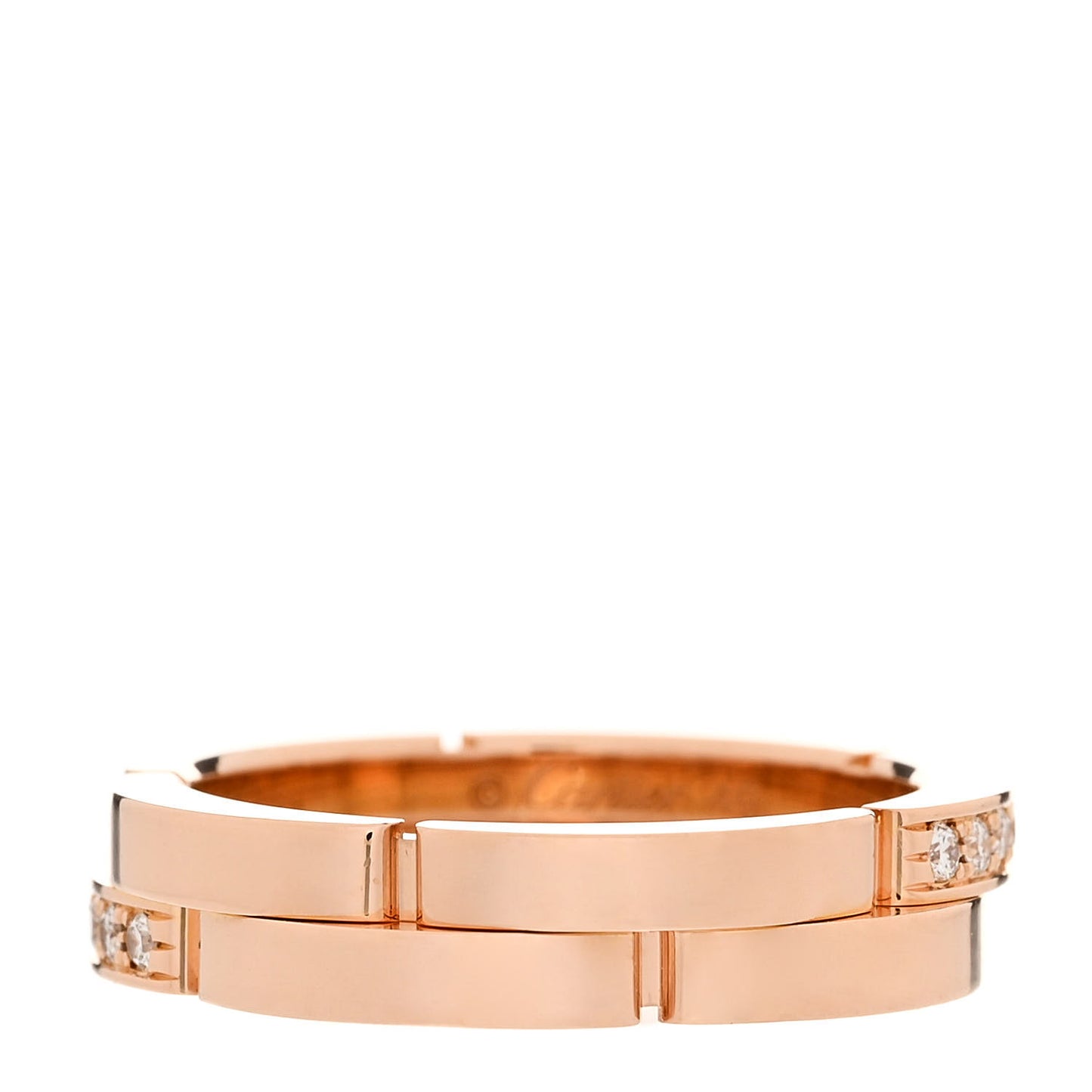 18K Pink Gold Diamond Maillon Panthere 2 Half Rows Ring 49 4.75