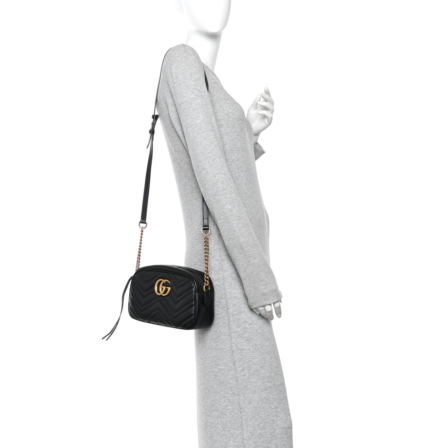 Calfskin Matelasse Small GG Marmont Chain Shoulder Bag Black