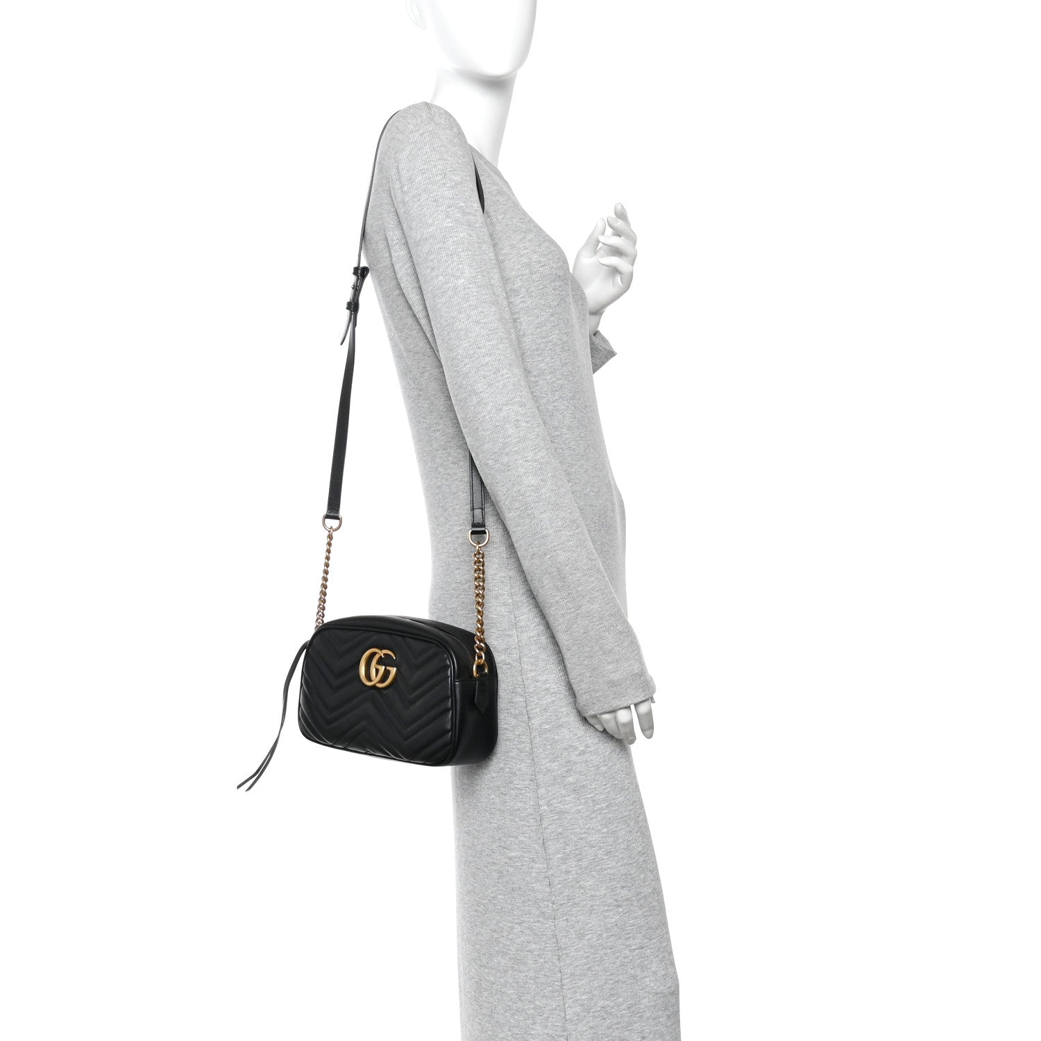 Gucci Calfskin Matelasse Small GG Marmont Chain Shoulder Bag Black 2 of 10