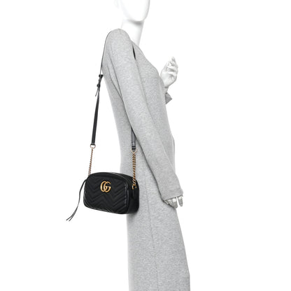 Gucci Calfskin Matelasse Small GG Marmont Chain Shoulder Bag Black 2 of 10