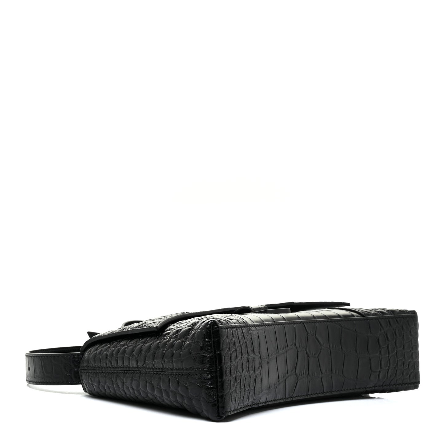 Extra Supple Calfskin Crocodile Embossed Monochrome XS Downtown Shoulder Bag Black