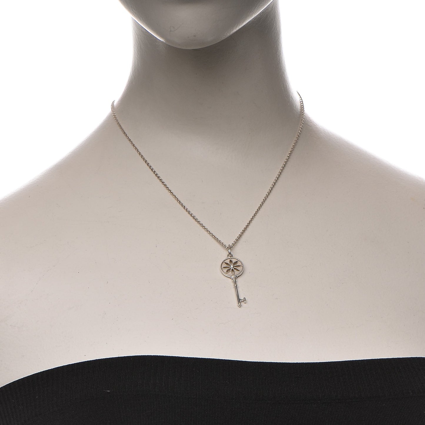 Sterling Silver Diamond Small Daisy Key Pendant Necklace