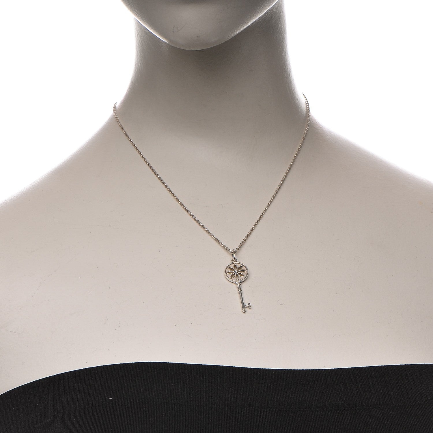 Tiffany Sterling Silver Diamond Small Daisy Key Pendant Necklace 2 of 8