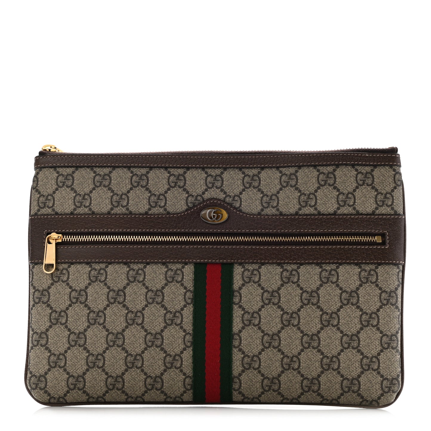 GG Supreme Monogram Large Ophidia Pouch Clutch Brown