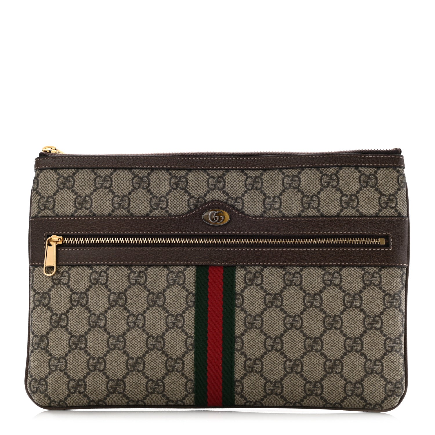 Gucci GG Supreme Monogram Large Ophidia Pouch Clutch Brown 1 of 7