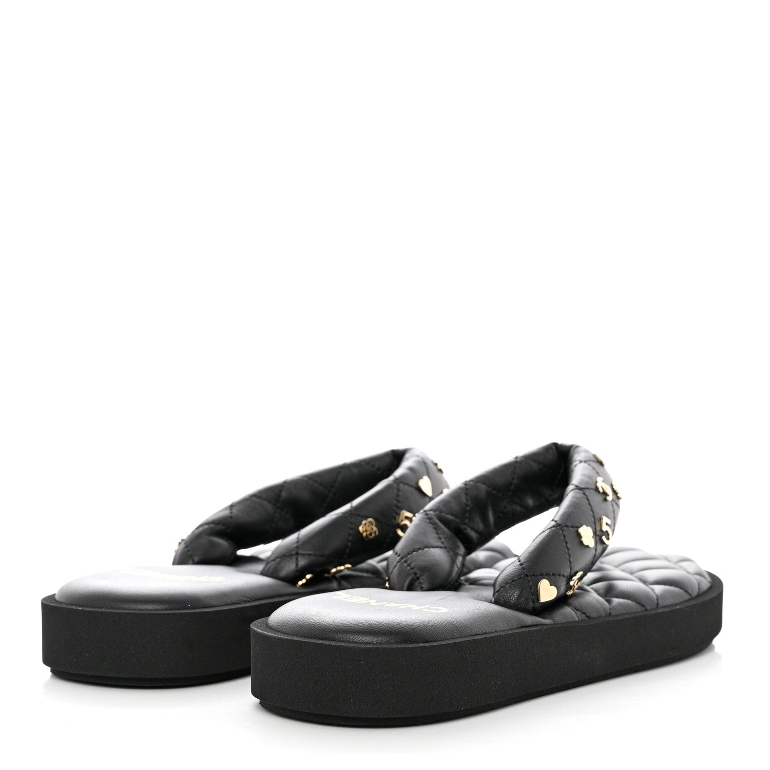 Chanel Lambskin Quilted Padded Charms Thong Sandals 38 Black 4 of 8