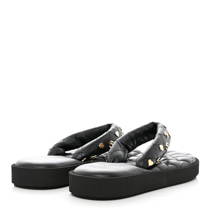 Chanel Lambskin Quilted Padded Charms Thong Sandals 38 Black 4 of 8