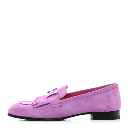 Hermes Suede Goatskin Womens Royal Loafers 36 Violet Parme 1 of 8