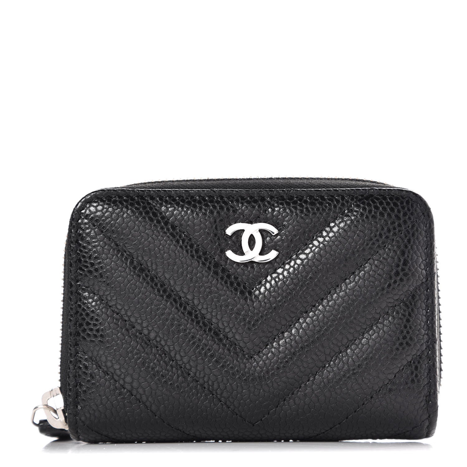 Chanel Caviar Chevron Quilted Zip Coin Purse Black 1 of 9