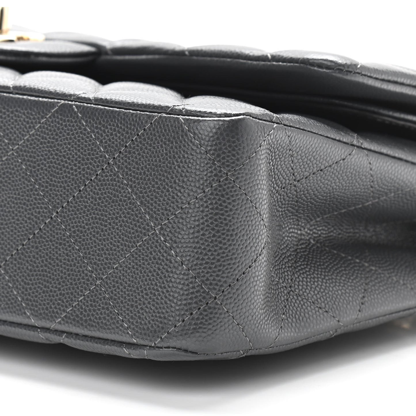 Caviar Quilted Medium Double Flap Dark Grey