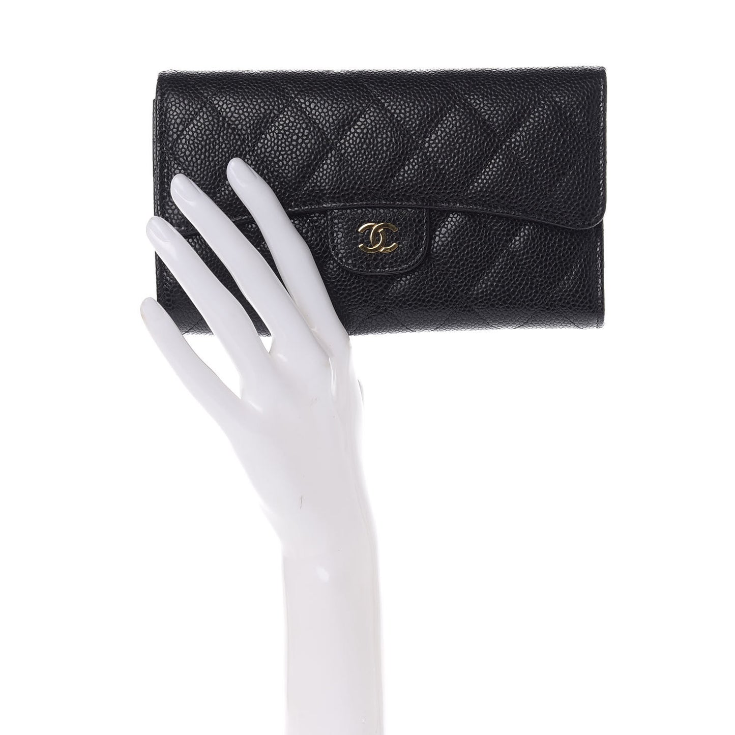 Caviar Quilted Long Flap Wallet Black
